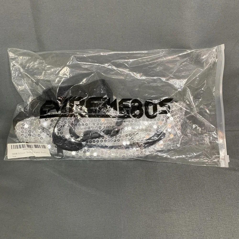 New Extreme 80s Fanny Pack Silver Sequins Festival Travel Party One Size